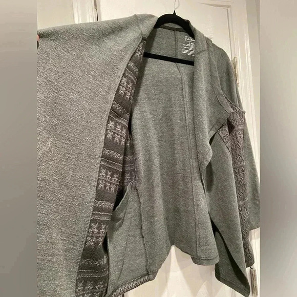 L.L. Bean Gray Flowy Open Hooded Cardigan Argyle Side Panels Pockets Size Small - Picture 8 of 9